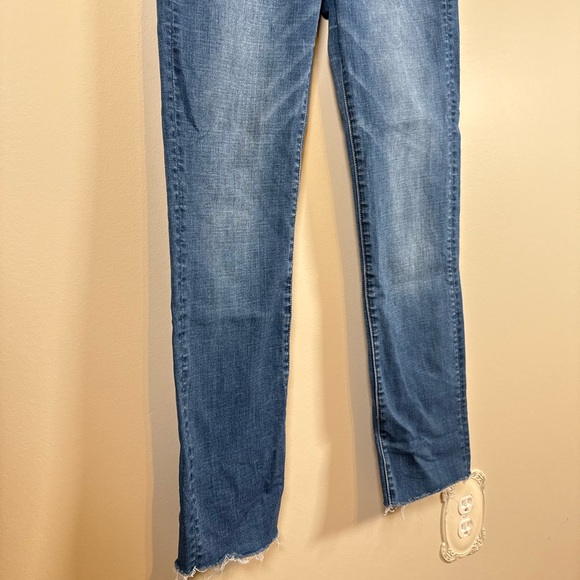 American Eagle • Hi Rise Skinny Medium Wash Stretch Sz 6 Long Denim Jean Raw Hem - Picture 4 of 9